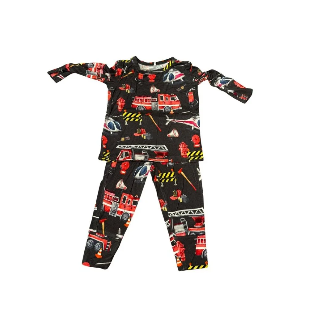 Posh Peanut Baby Pajamas 6–12 Months – Firetruck & Firefighter Print 2-Piece Set